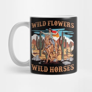 Sunset Cowgirl Riding Horse Wild Flowers - Wild Horses Gift For Mother day Women Mug